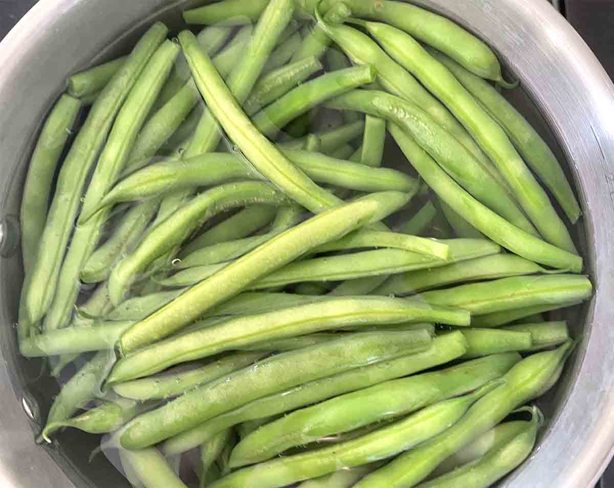 beans boiling in a pan.