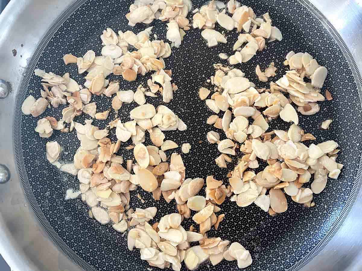 almonds in a pan.