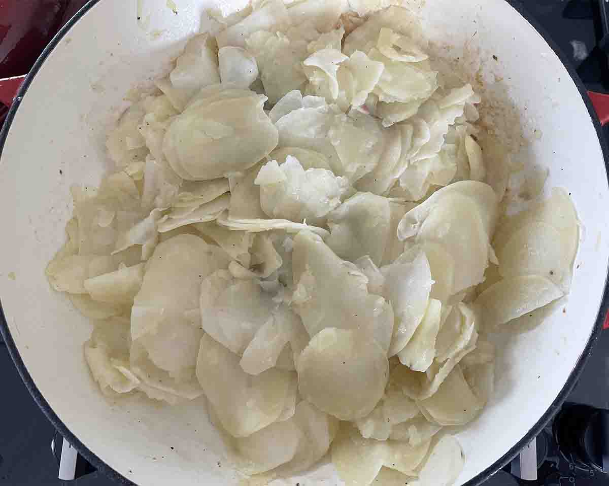 potatoes part cooked.