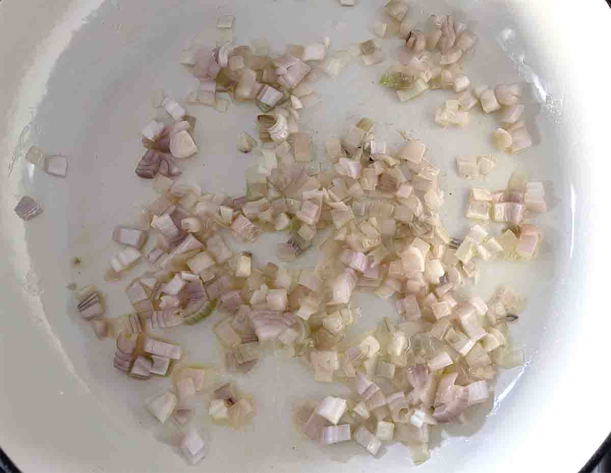 chopped shallots in a pan.