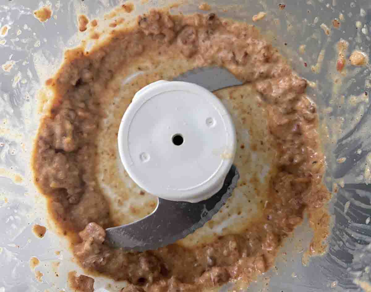 bacon, egg and mustard in a food processor bowl.