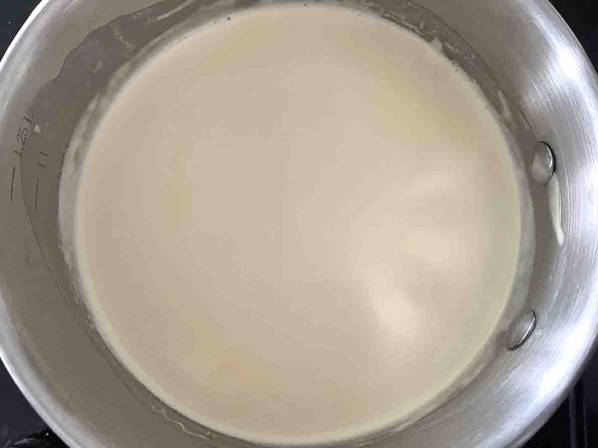 cream in a saucepan.