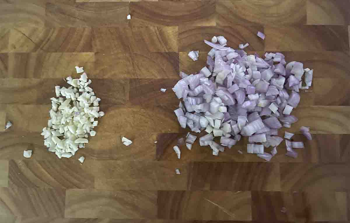 chopped shallots and garlic.