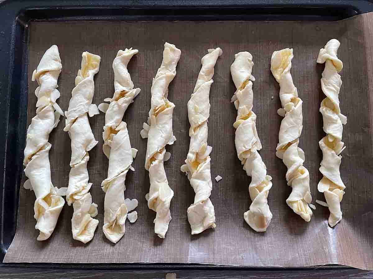 pastries twiseted on a tray.