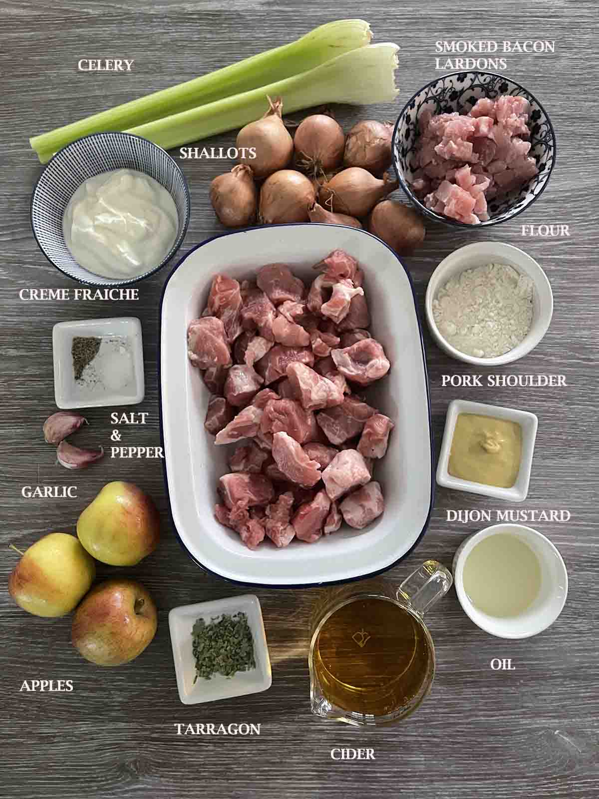 ingredients including pork, apples, and cider.