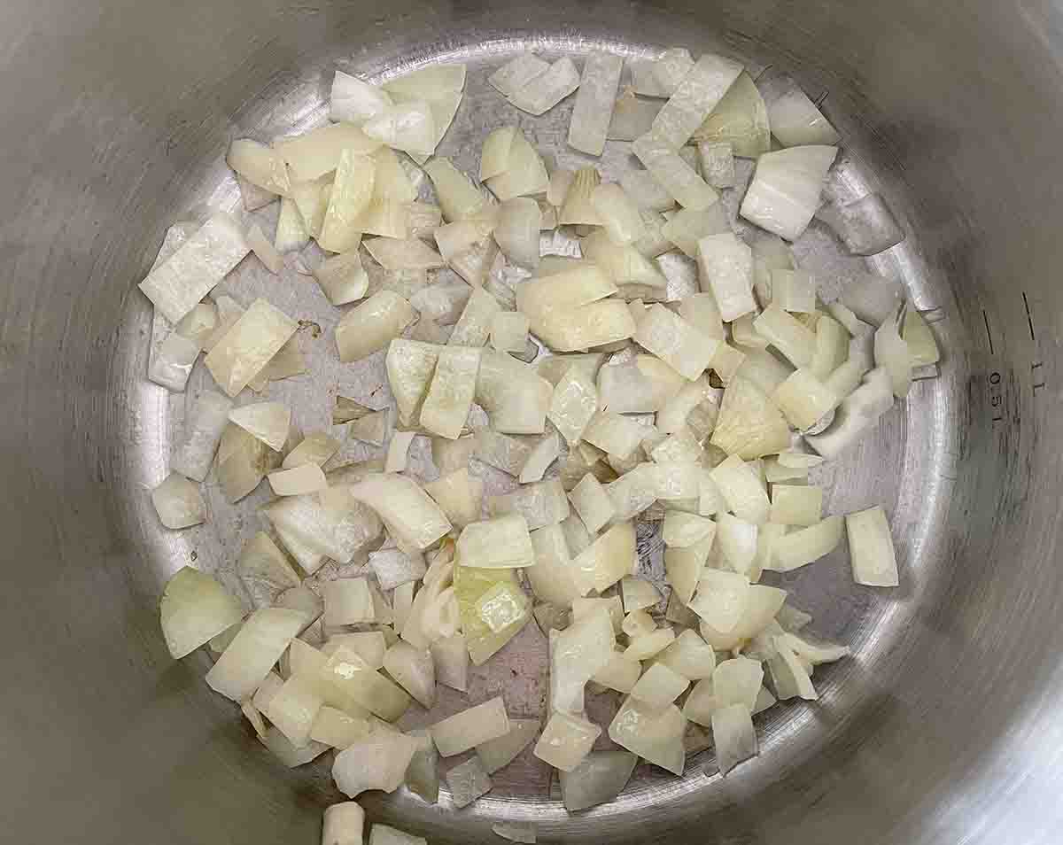 onions in a pan.