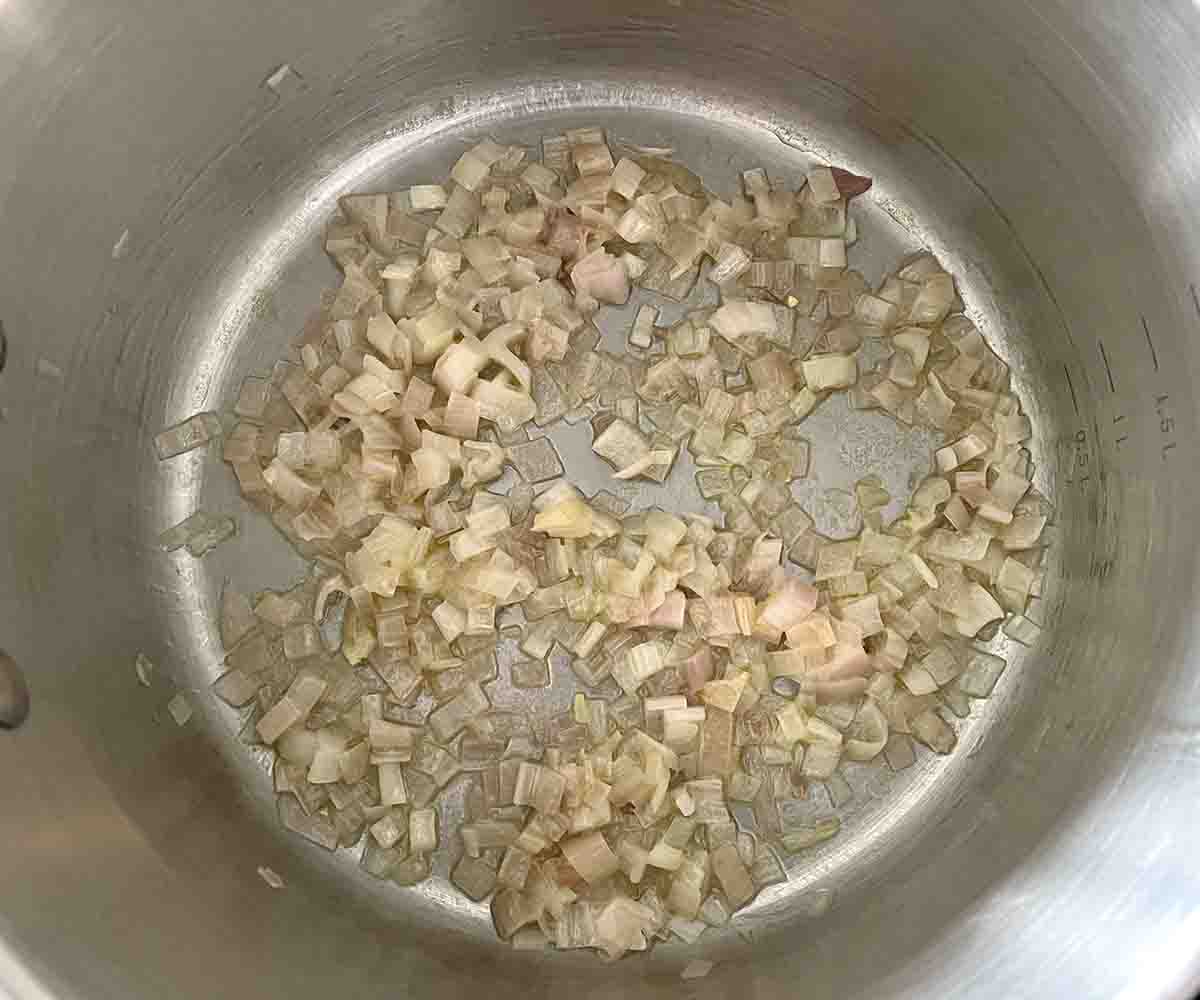 chopped shallot in a saucepan.