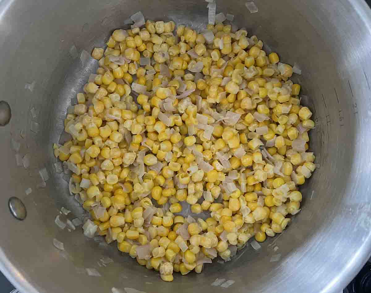 corn added to saucepan.