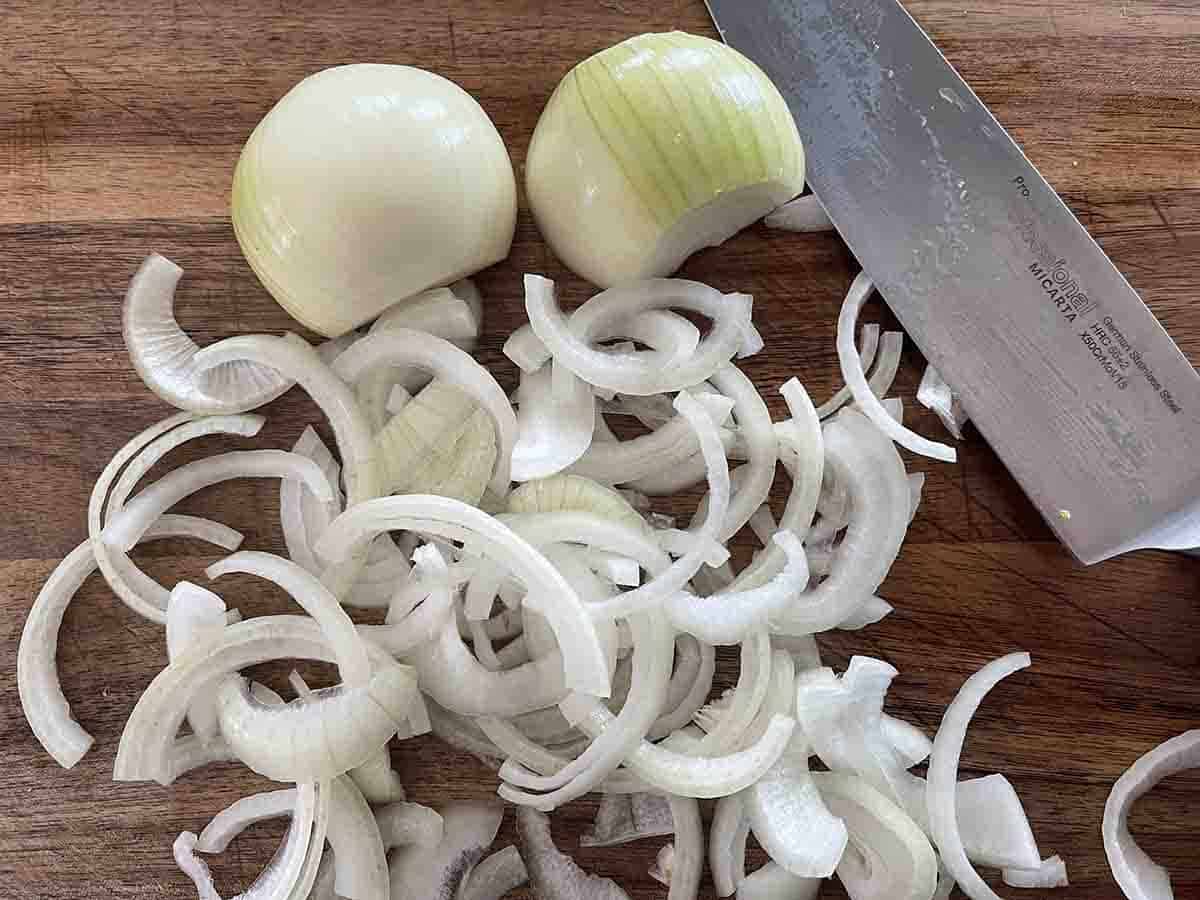 sliced onions.