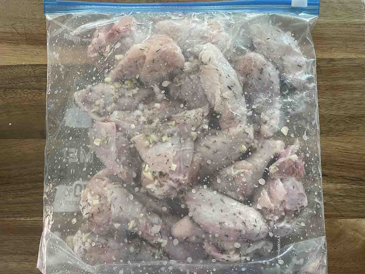 wings in a bag with marinade.