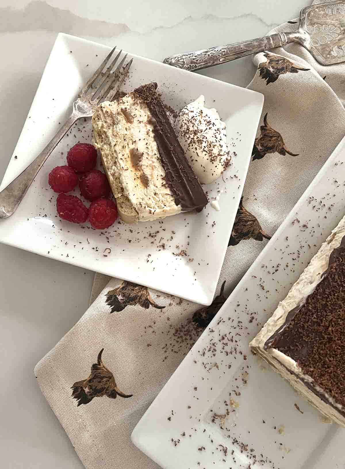 slice of millionaires shortbread caramel parfait.