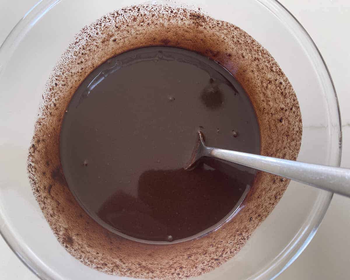 chocolate ganache in a bowl.