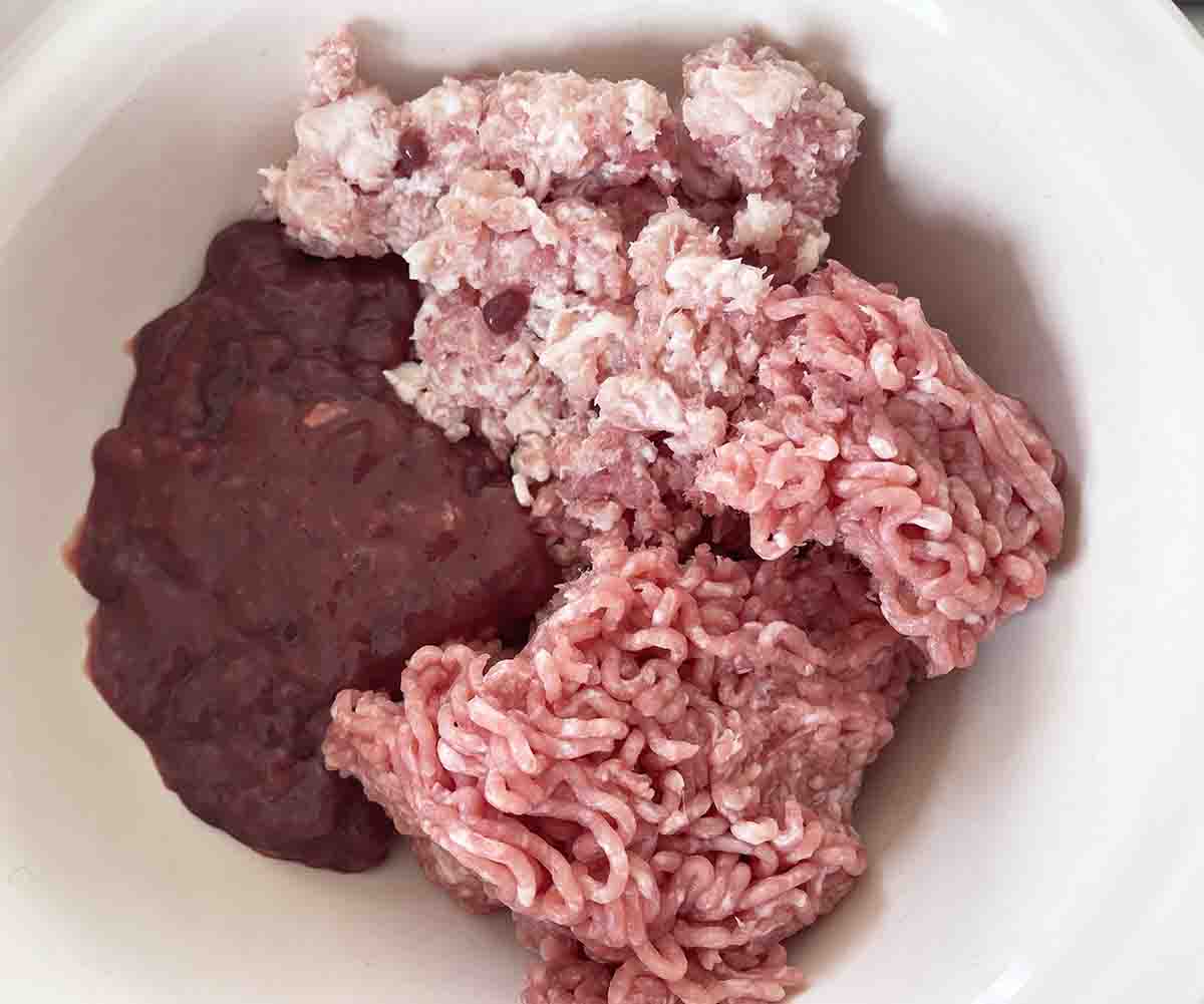 chopped meats in a bowl.
