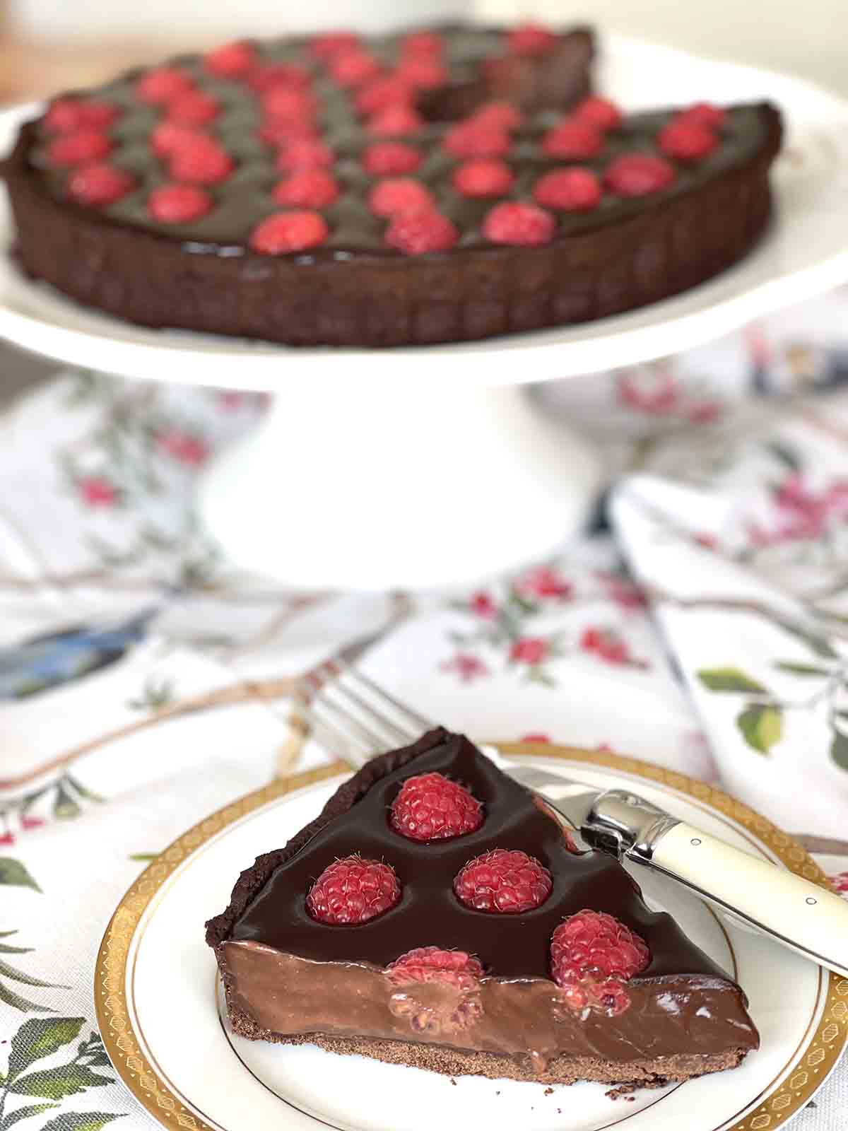 slice of tart with remaining tart in the background.