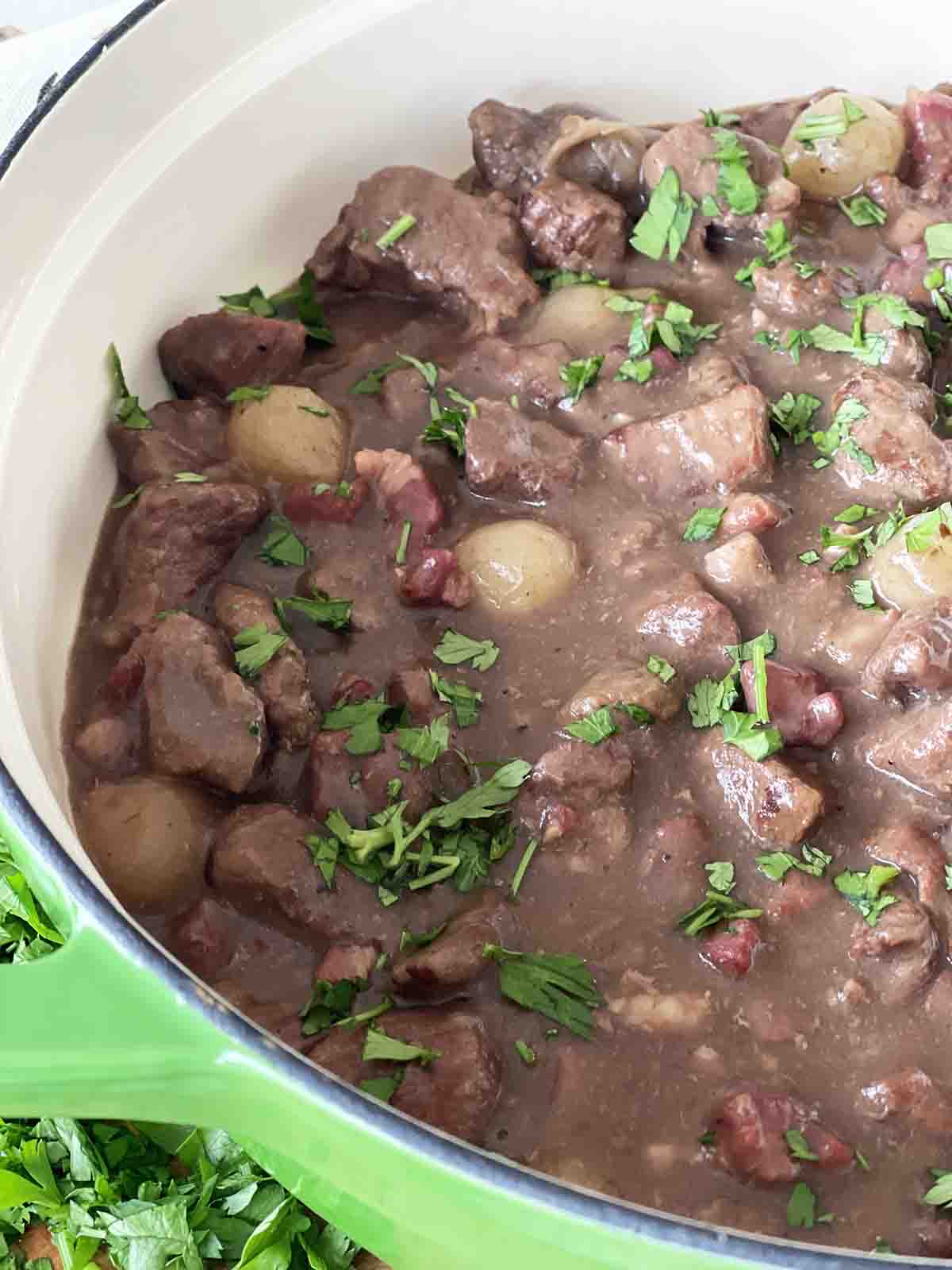 close up of French beef stew.