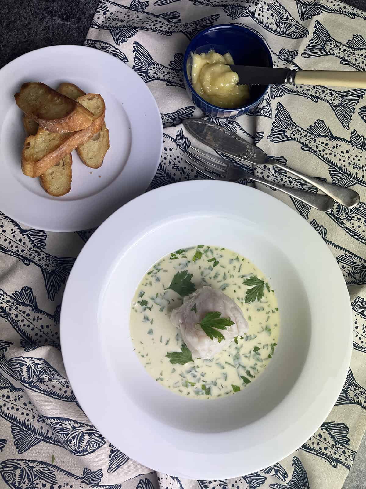 bourride de lotte with croutons.