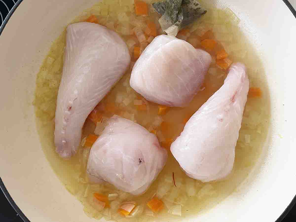 monkfish added to pan.