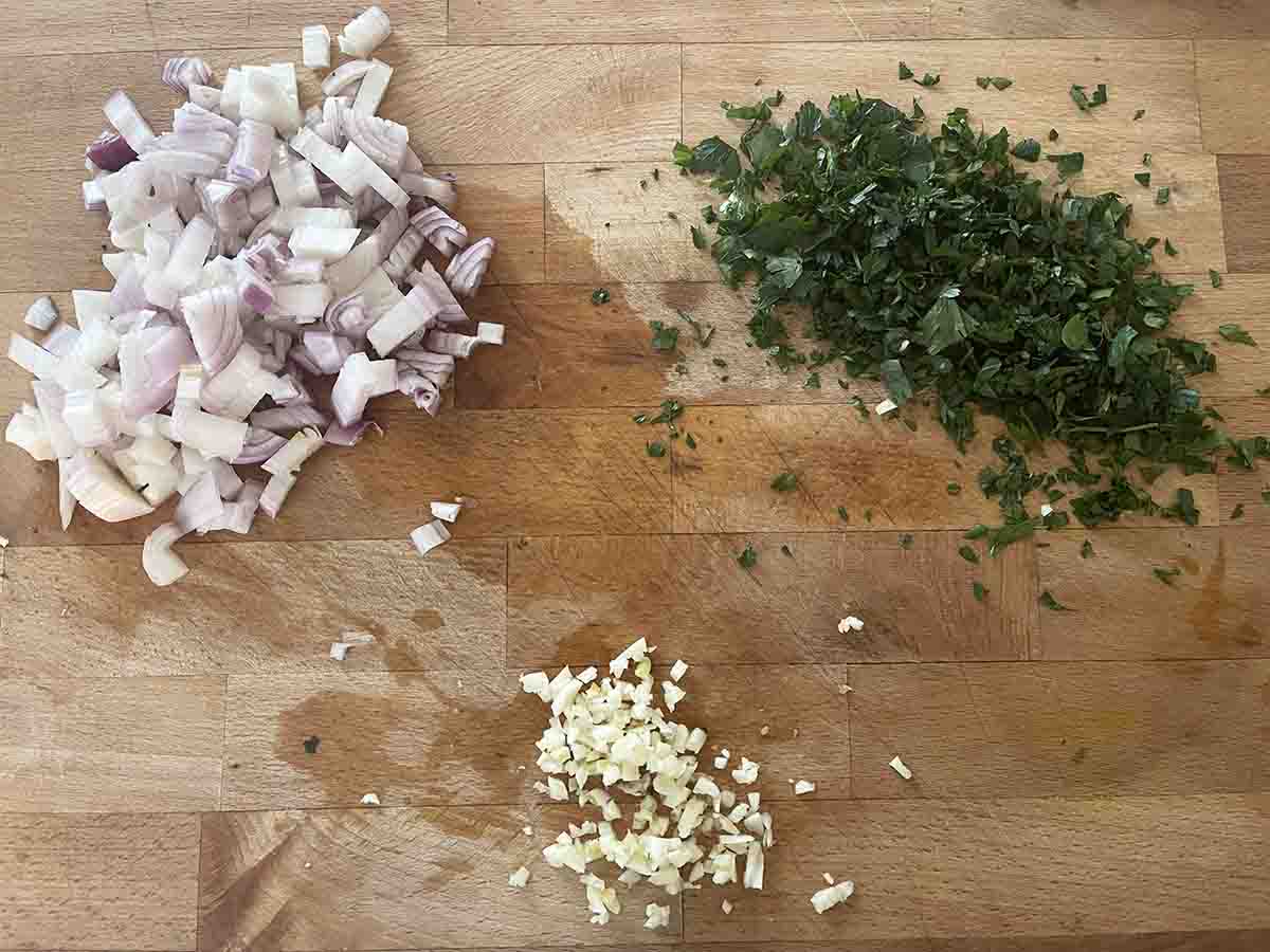 chopped shallot, garlic and parsley.