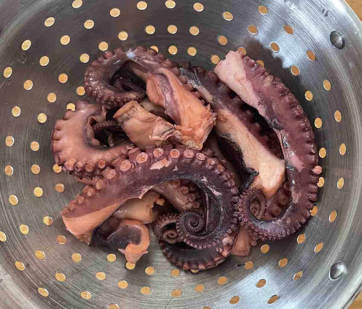 drained braised octopus.