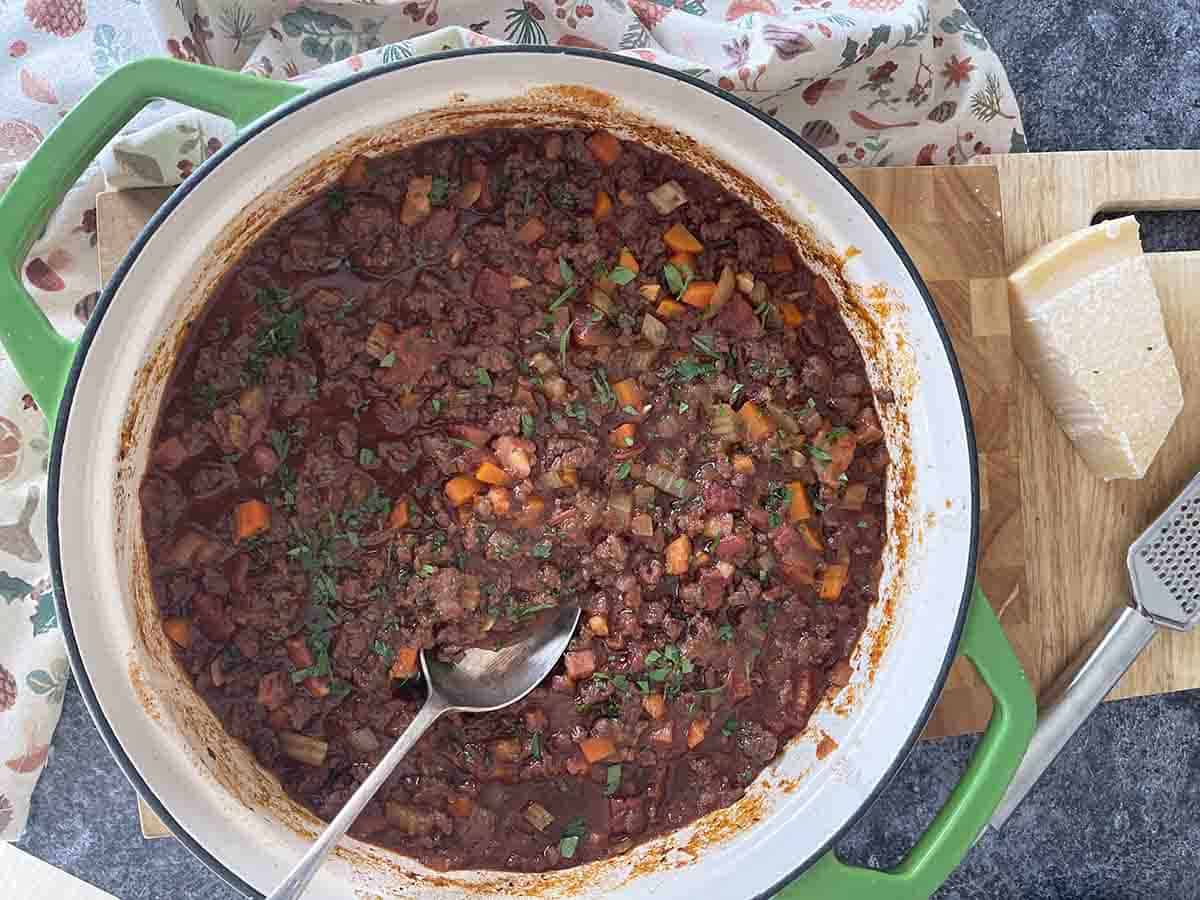 cooked venison ragu.