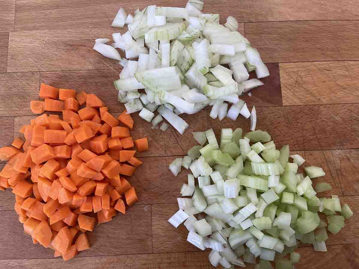 chopped carrot, onion and celery.