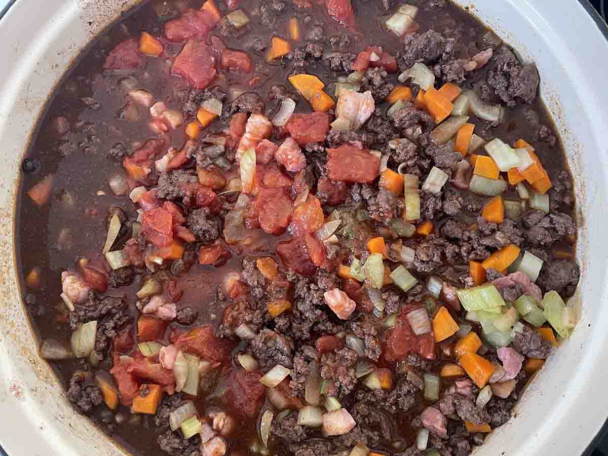vegetables added to pan.