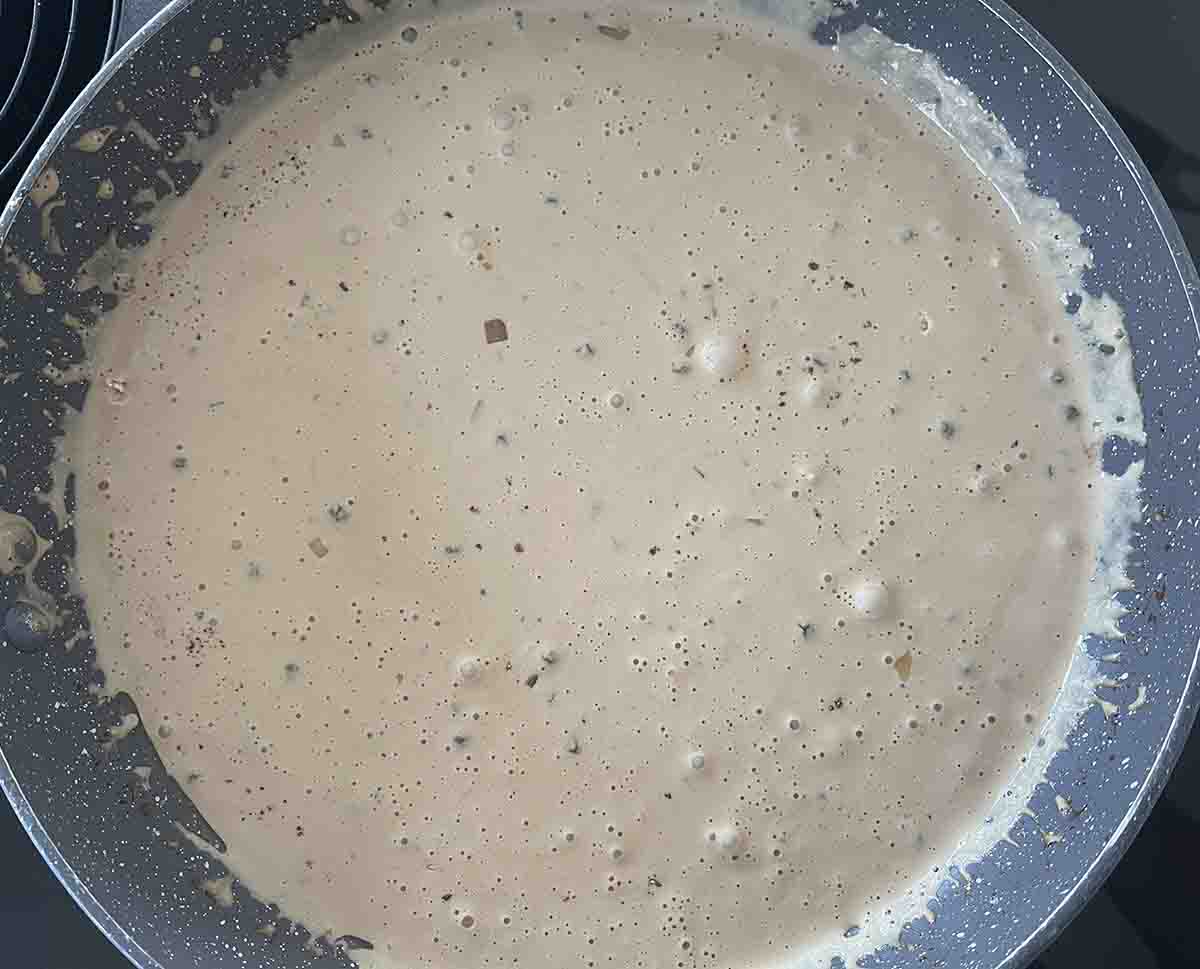 cream added to sauce.