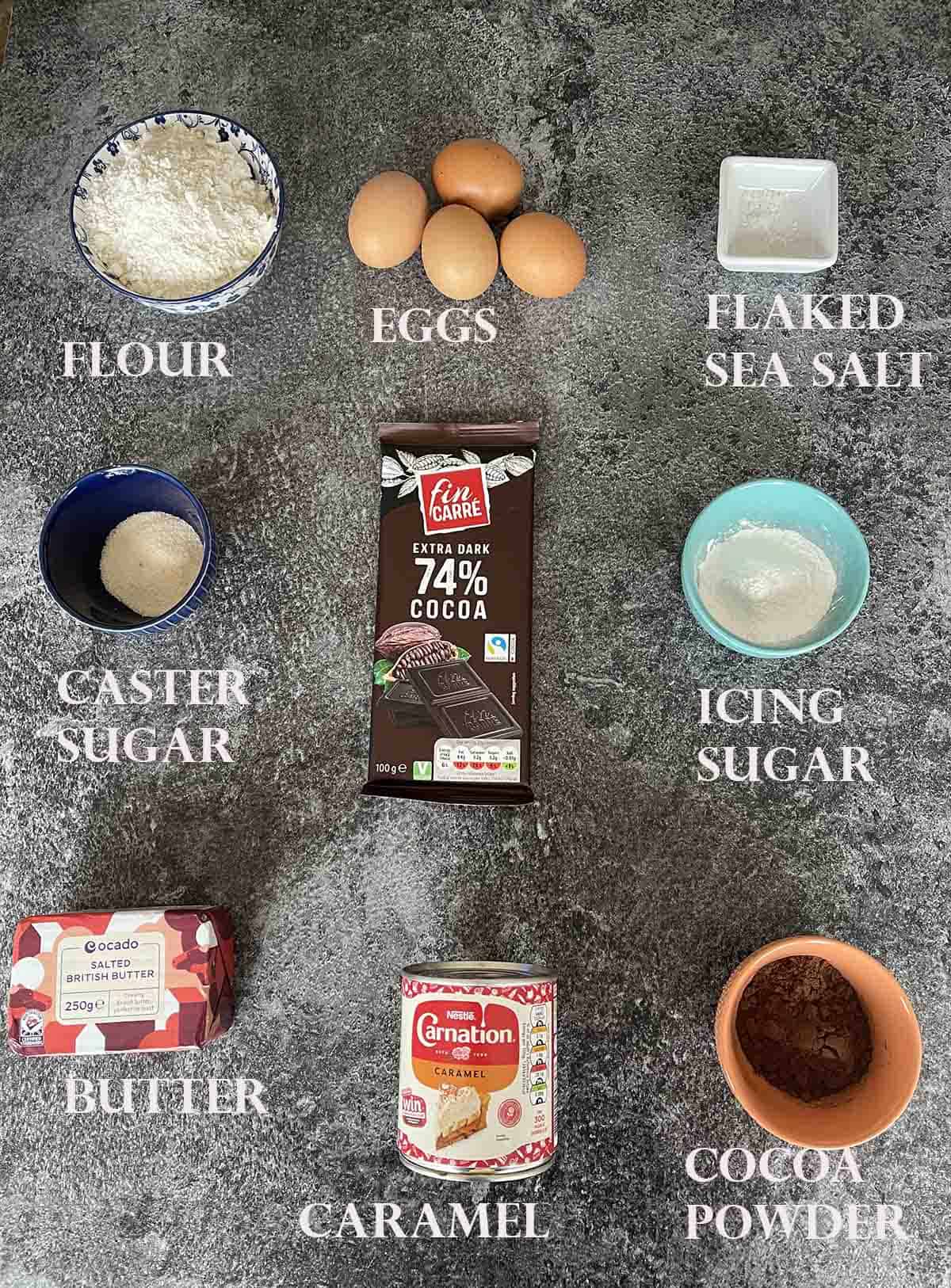 ingredients inclding chocolate, flour and butter.