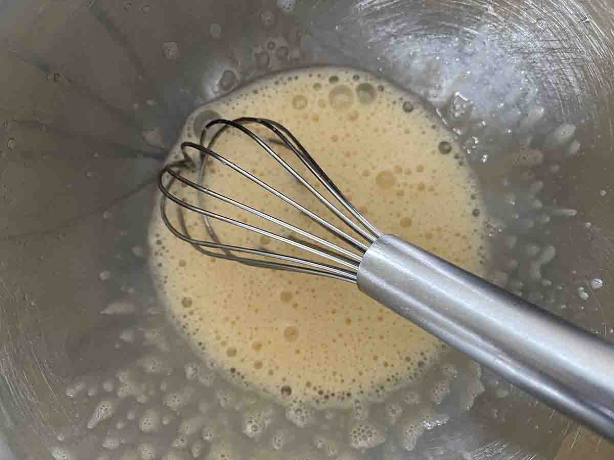 whisked egg yolks.